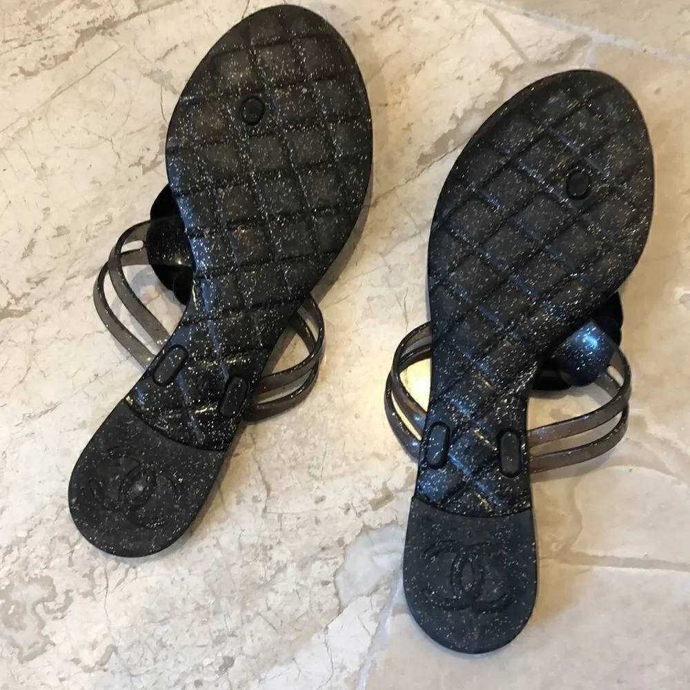 Chanel Camelia flip flop jelly sandal sz 40